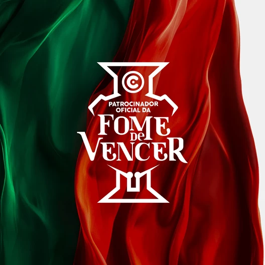 logotipo fome de vencer com a bandeira de portugal no fundo