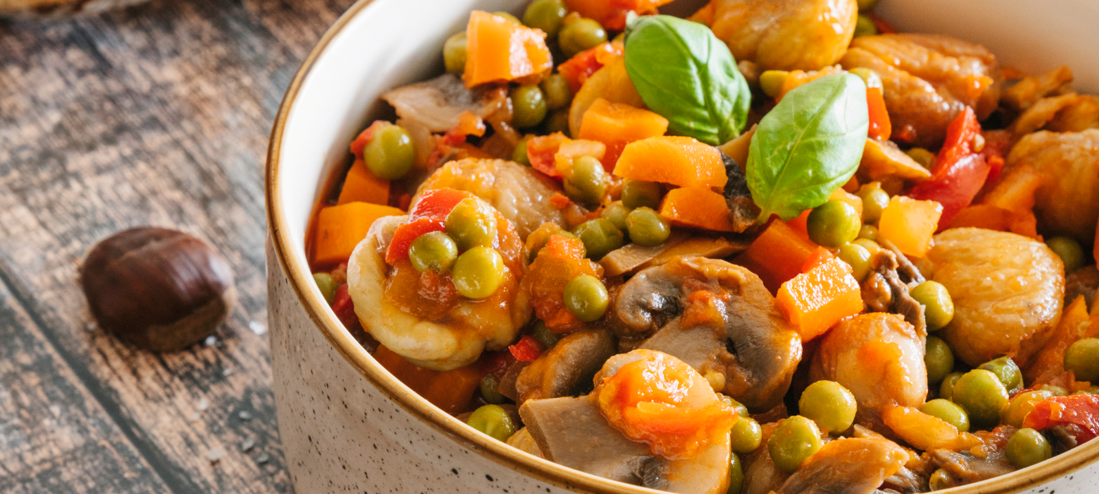 Estufado de castanhas e montes de legumes