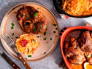 Borrego assado com arroz de forno